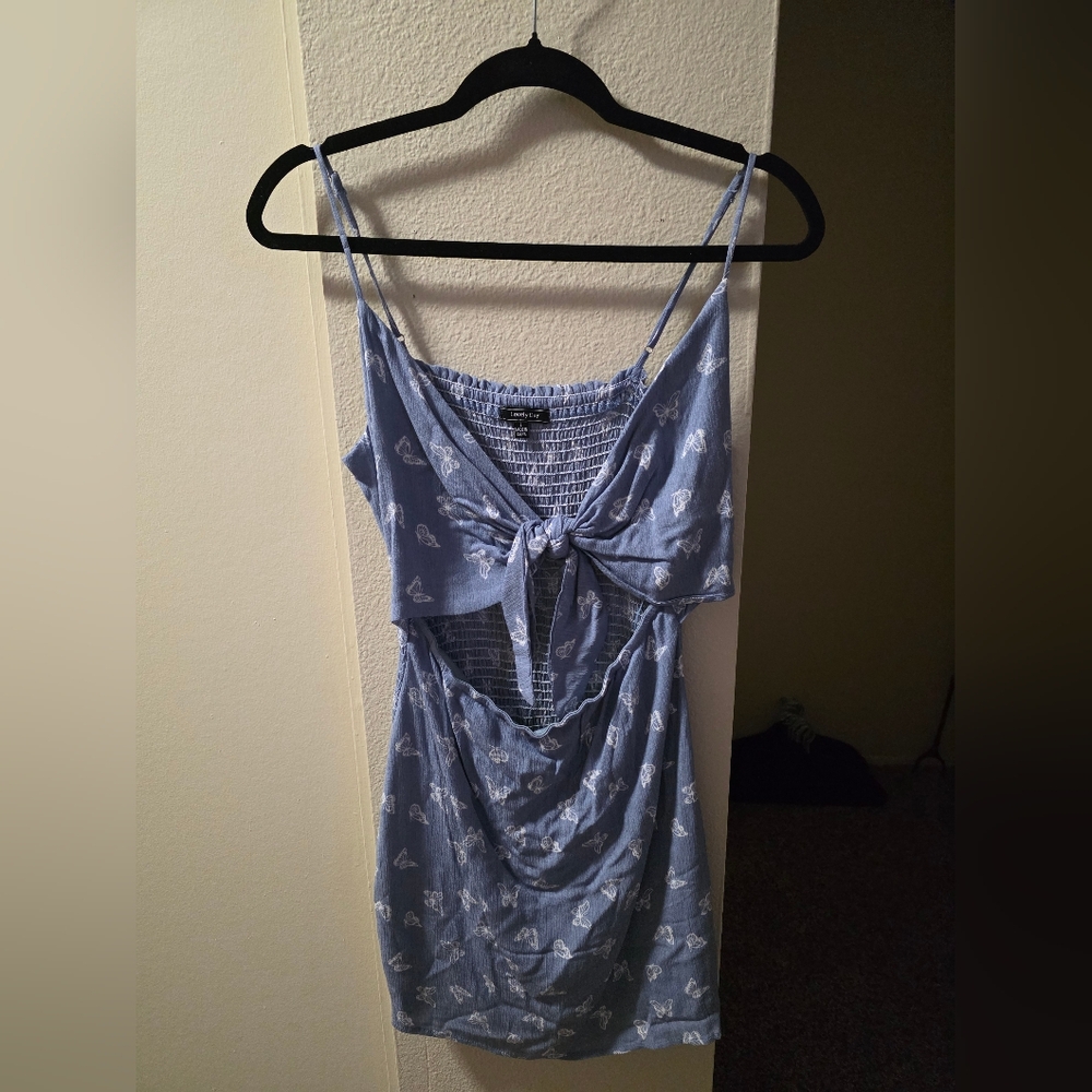 Lovely Day Blue Dress with White Butterfly Print